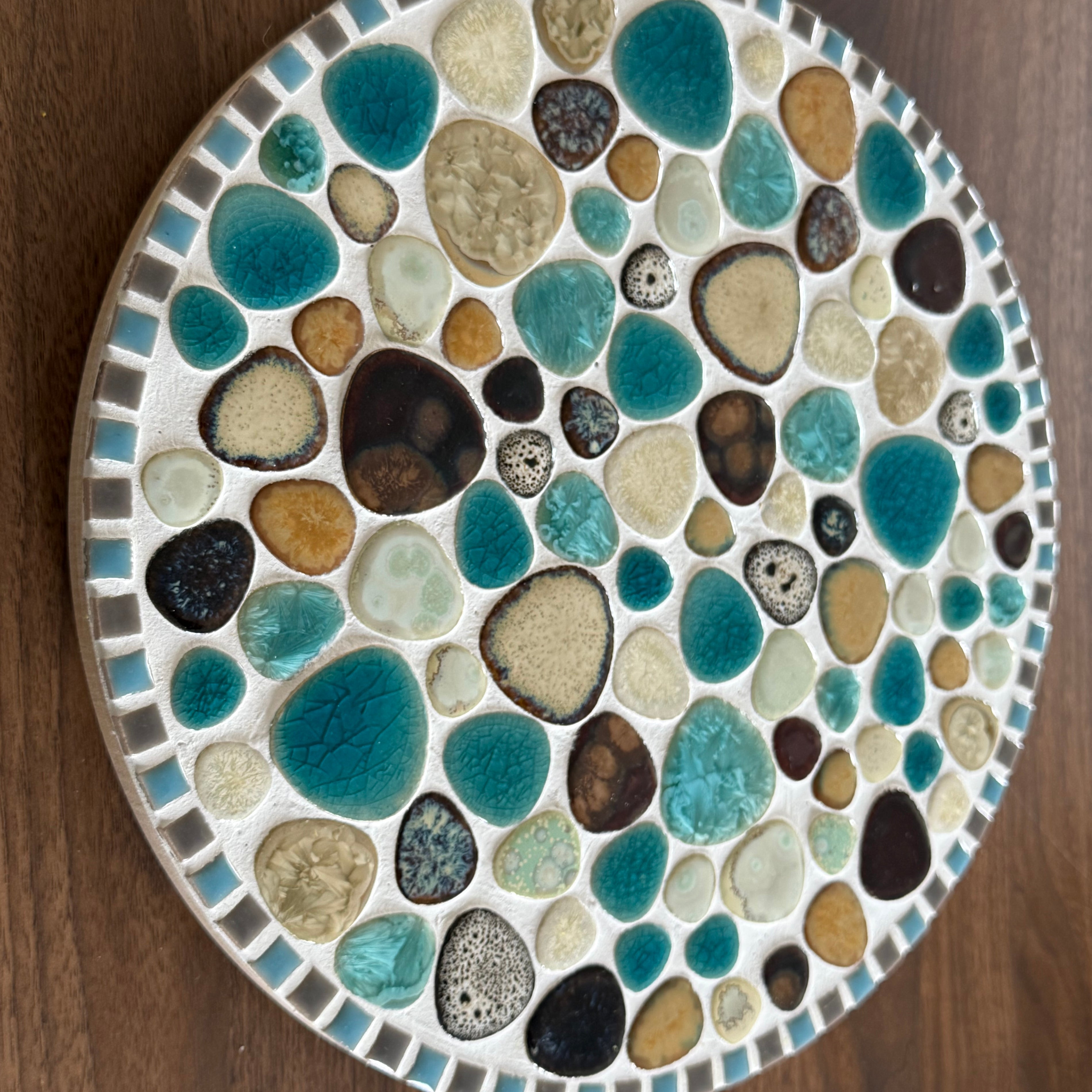 Mozaïek borrelplank / draaiplateau handgemaakt Ibiza grey blue