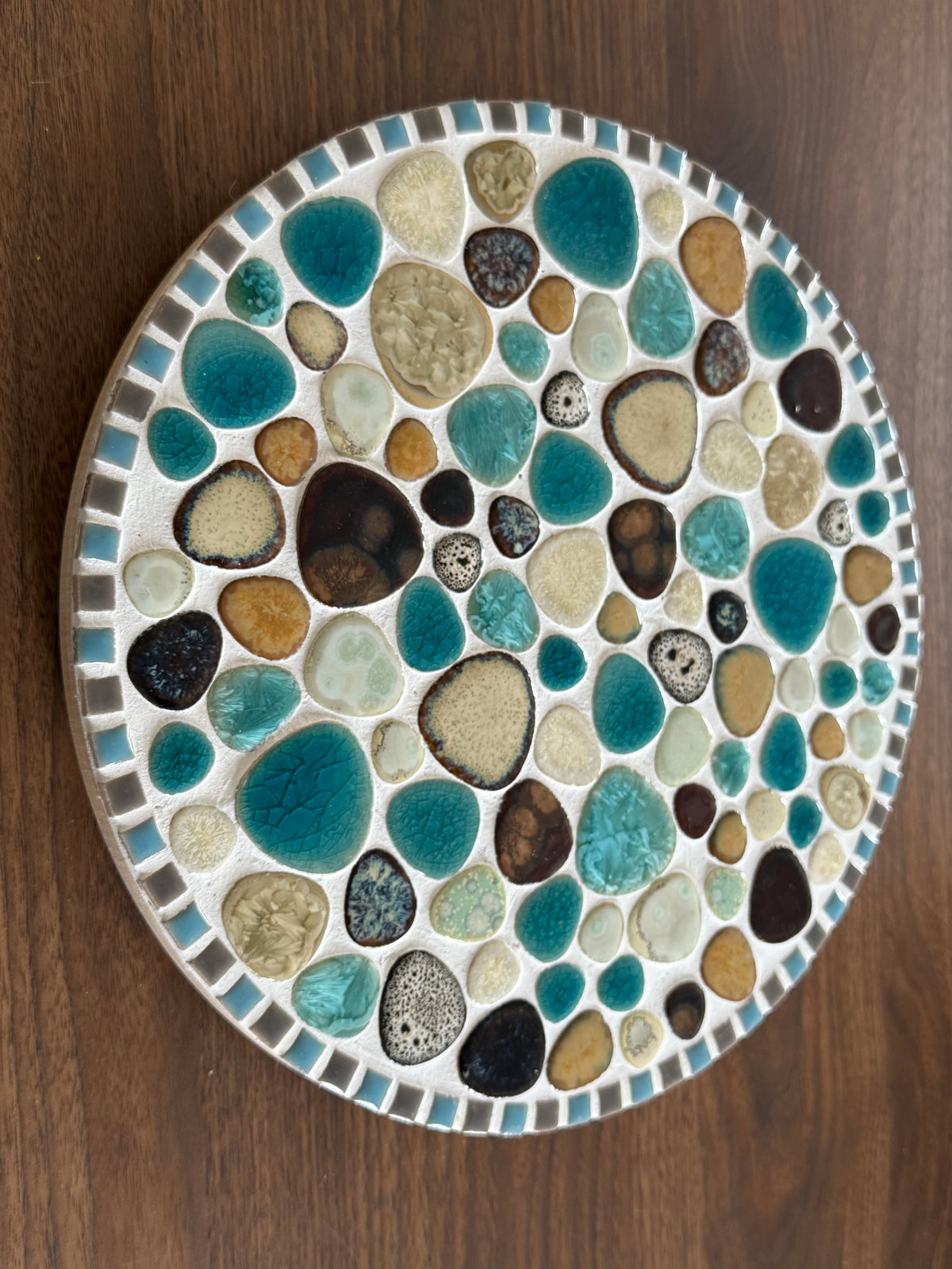 Mozaïek borrelplank / draaiplateau handgemaakt Ibiza grey blue