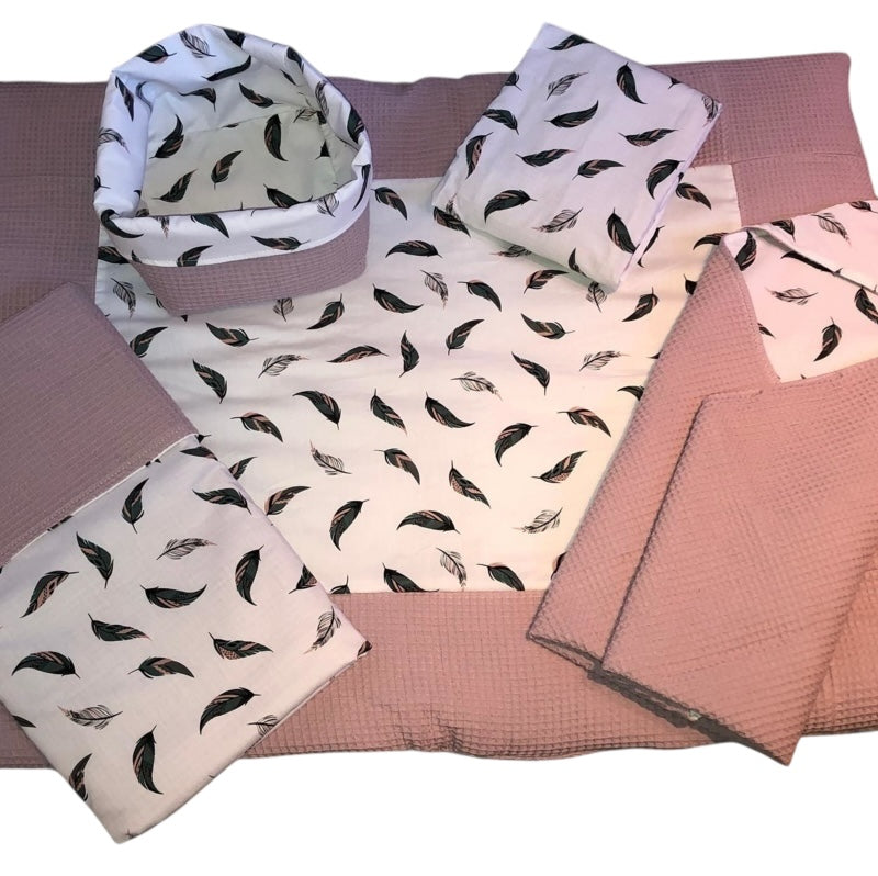 Boxkleed oud roze gekleurde veertjes