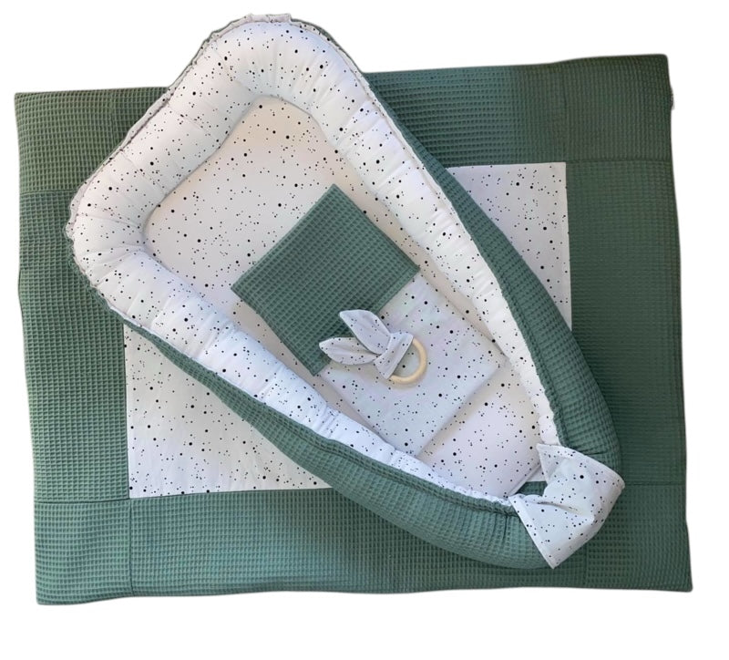 Boxkleed oud groen confetti