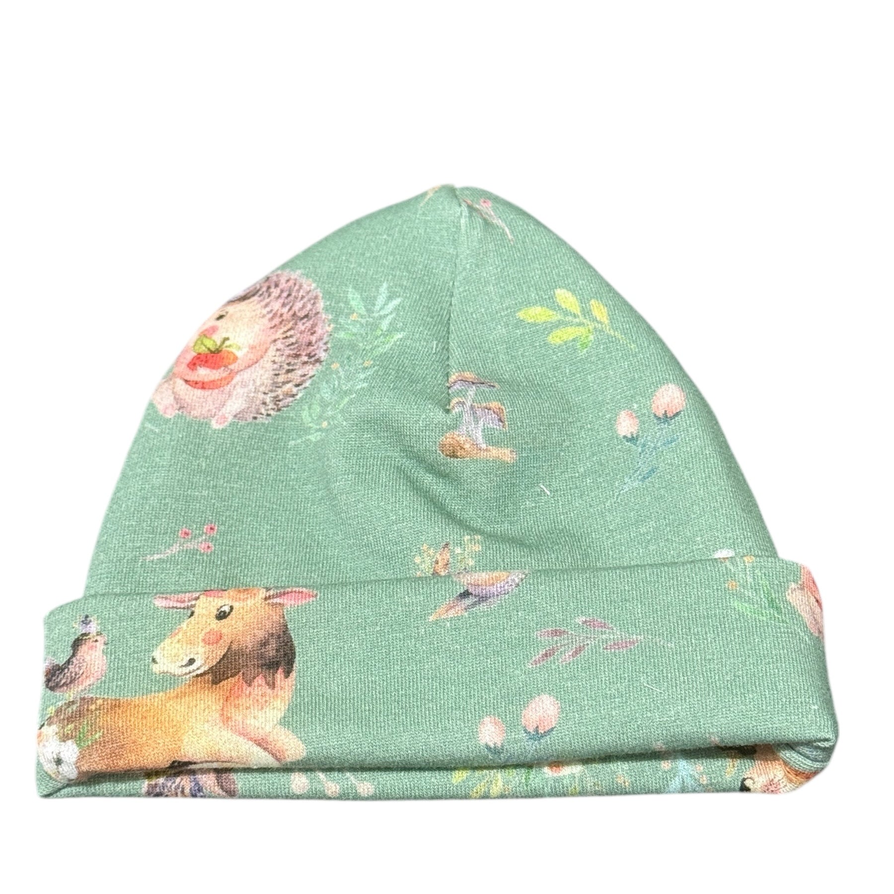 Baby muts newborn maat 50/56 diertjes groen