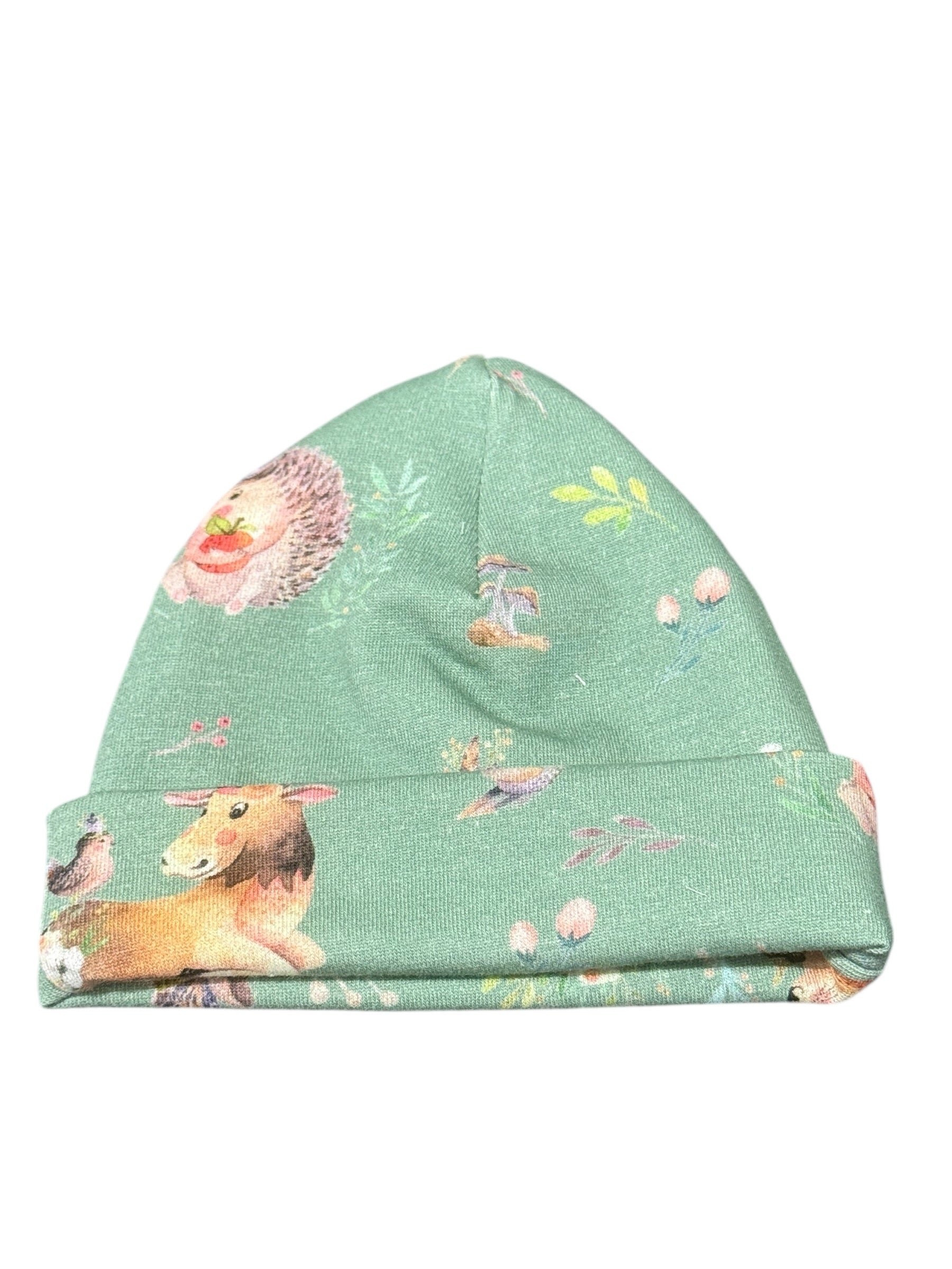 Baby muts newborn maat 50/56 diertjes groen