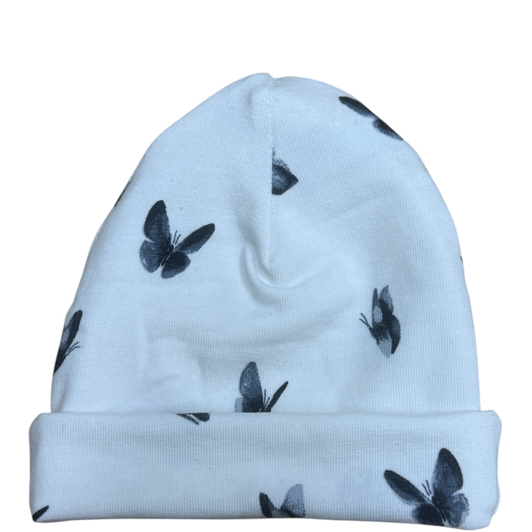 Baby muts newborn maat 50/56 wit blauwe vlinders