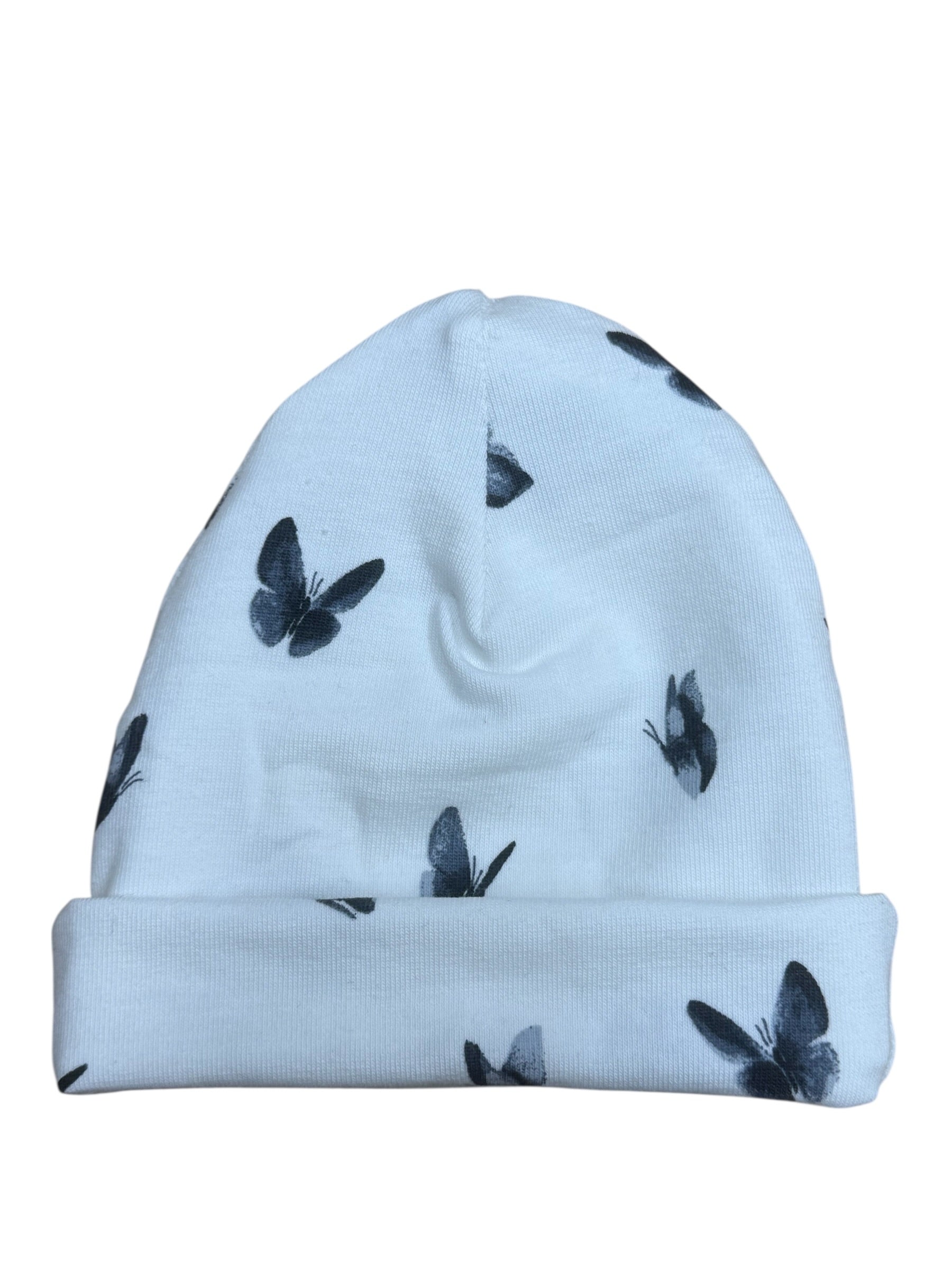 Baby muts newborn maat 50/56 wit blauwe vlinders