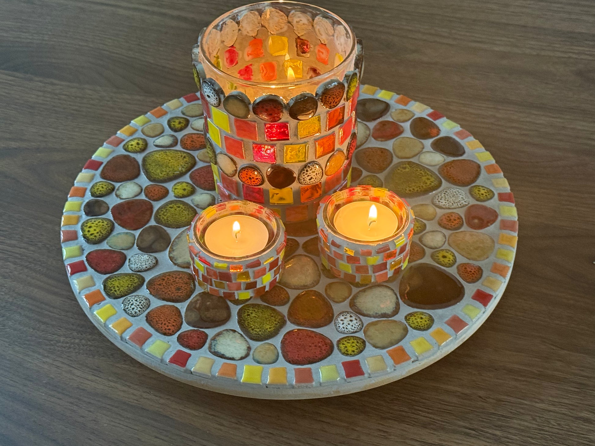 Mozaïek borrelplank / draaiplateau handgemaakt red