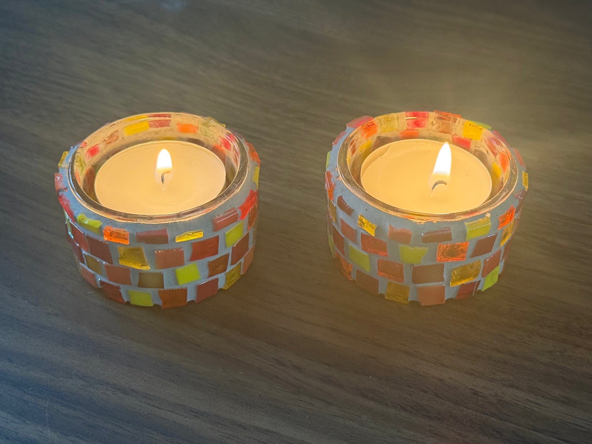 Mozaïek waxine licht houder handgemaakt red set van 2