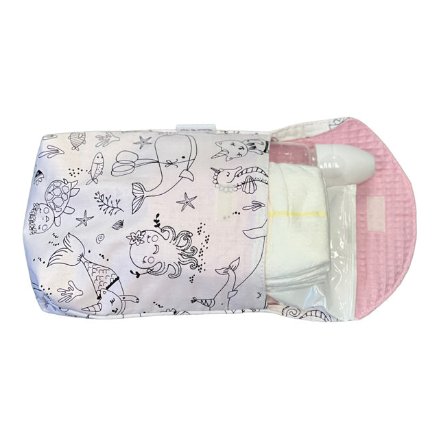 Luier etui tasje met ruimte voor flesje roze zeeleven