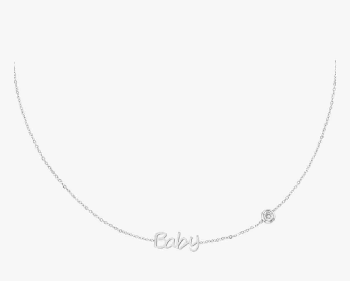 Geboorte ketting Baby Zilver kleur met steen