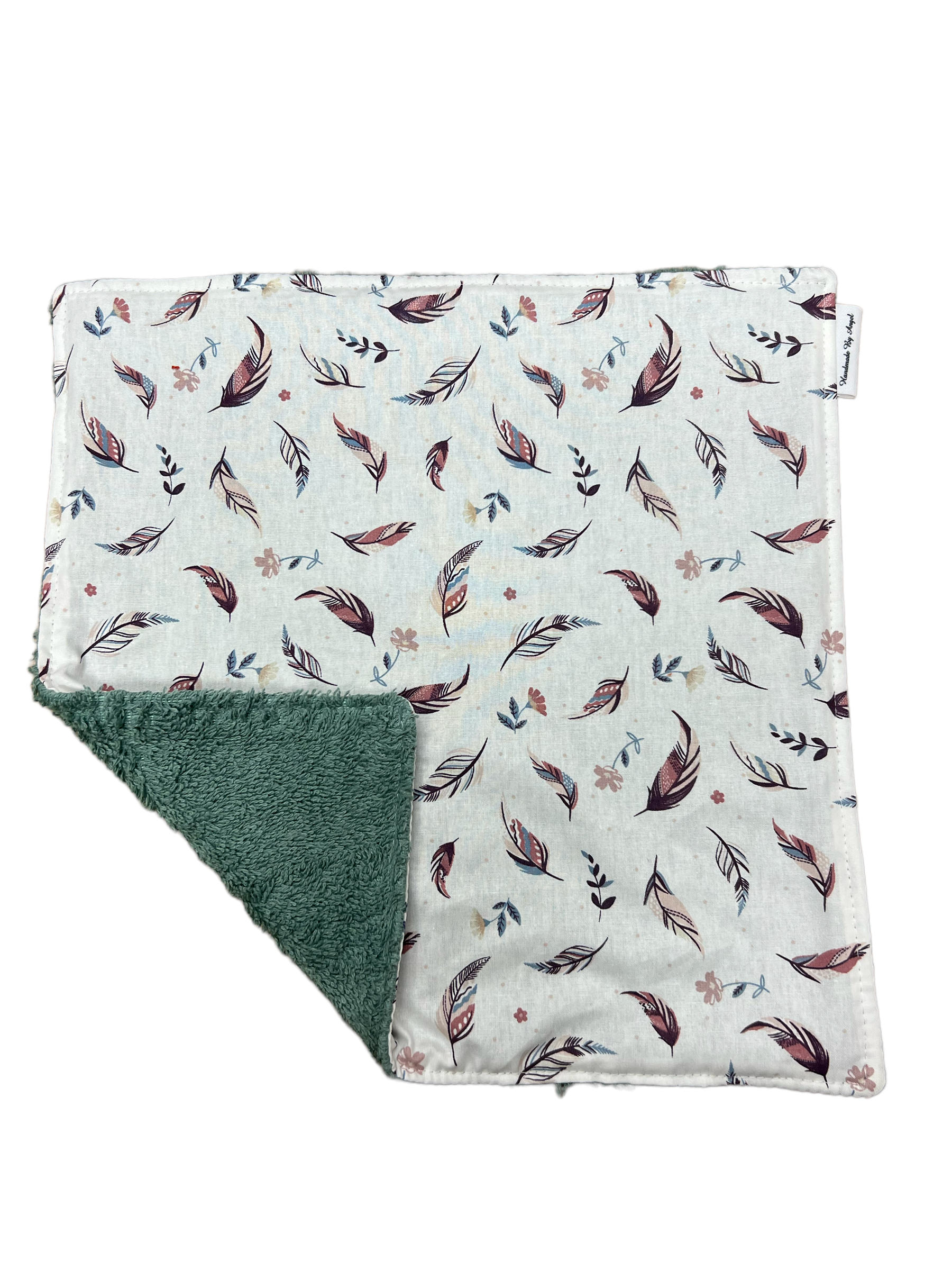 Spuugdoekje oud groen roze veertjes