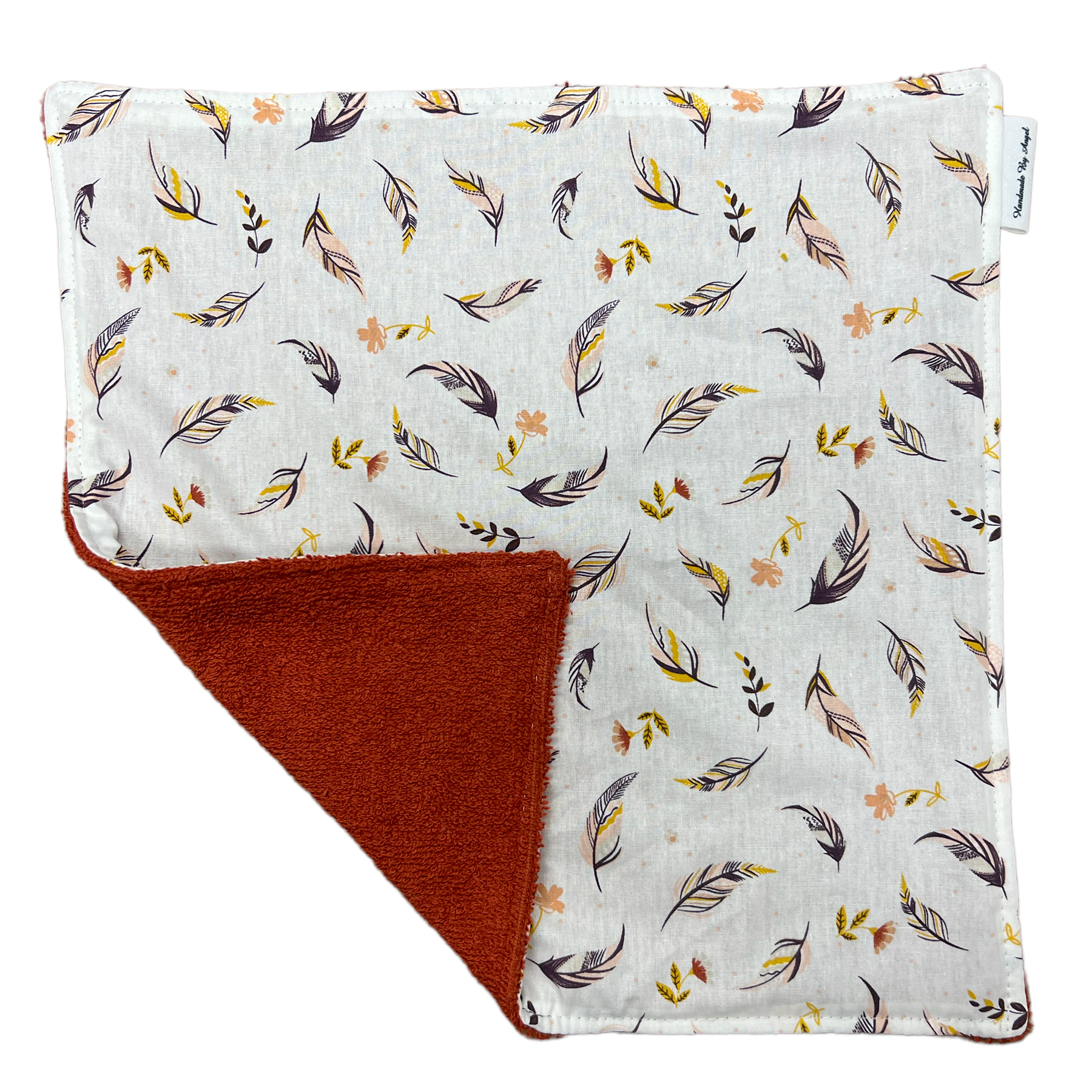 Spuugdoekje koper gele veertjes