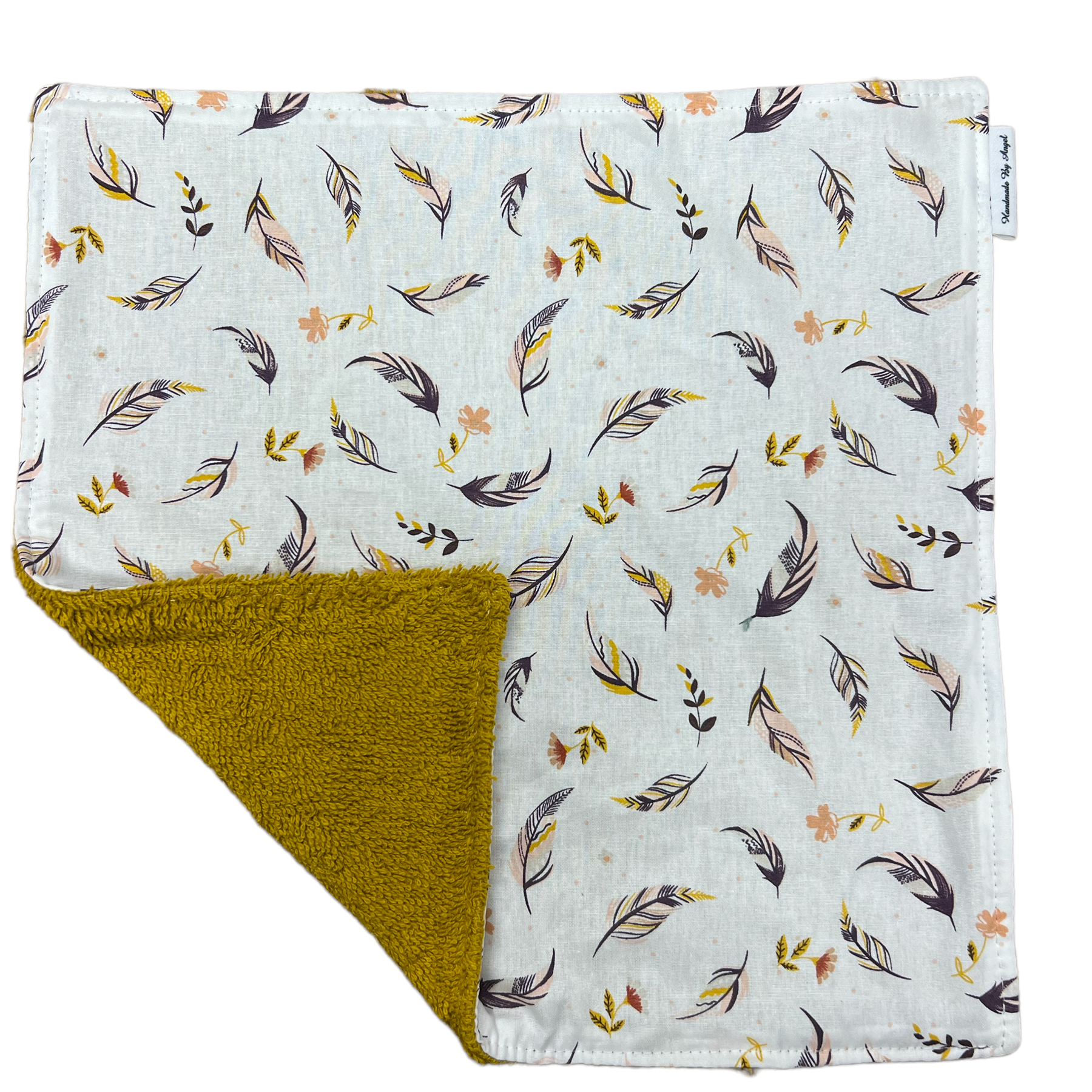 Spuugdoekje okergeel gele veertjes