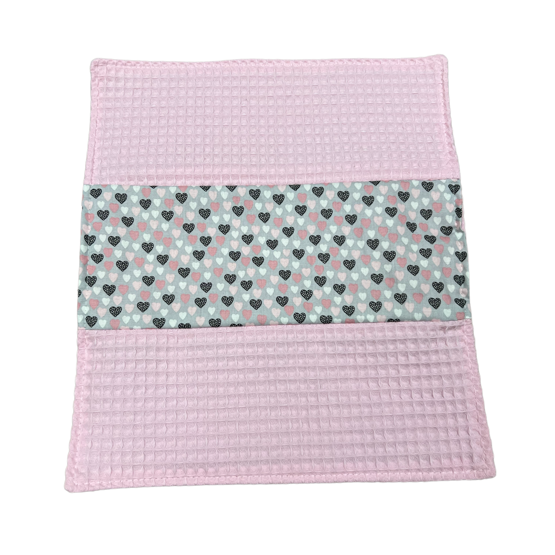 Spuugdoekje roze wafel hartjes grijs roze