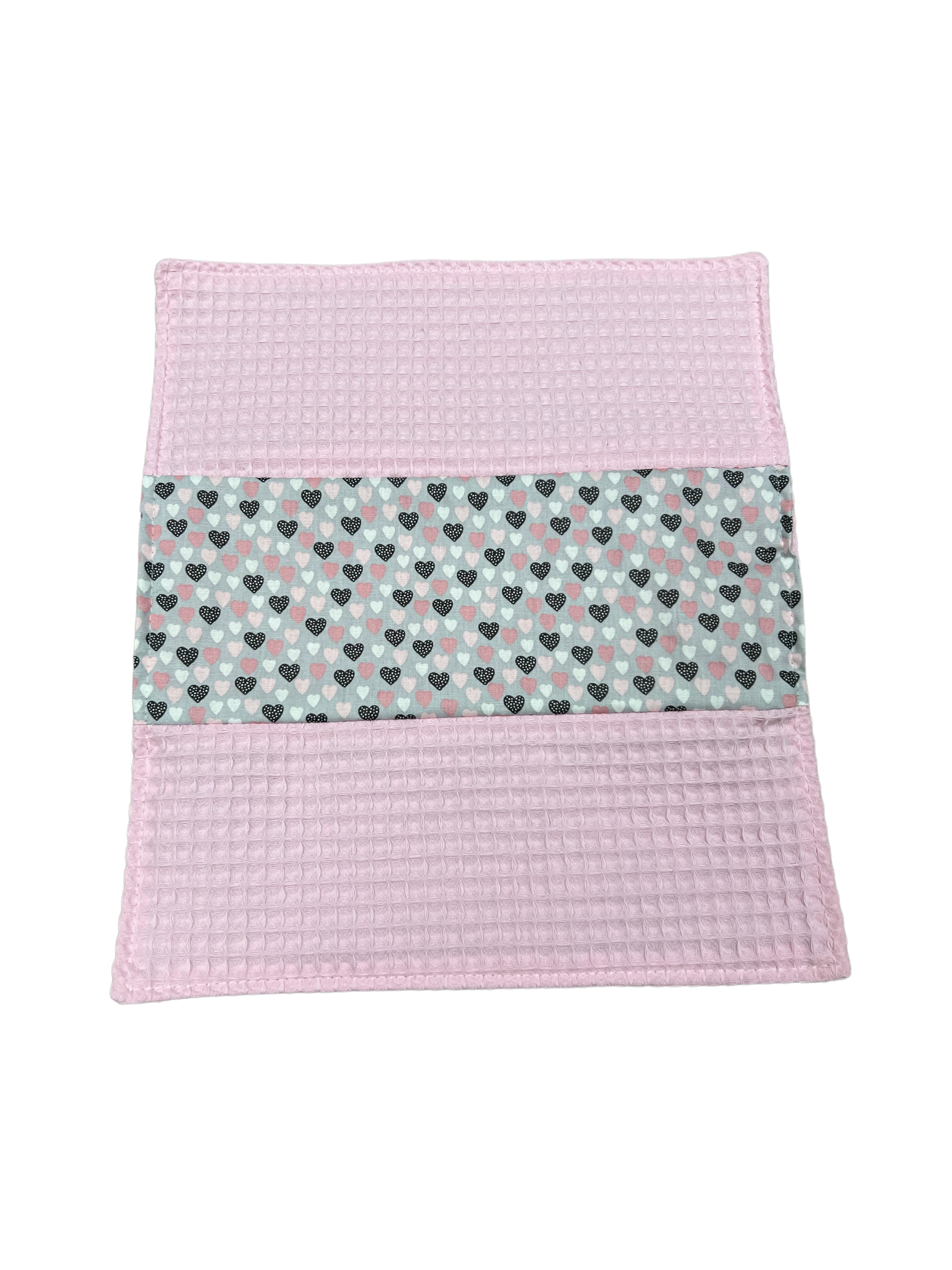 Spuugdoekje roze wafel hartjes grijs roze