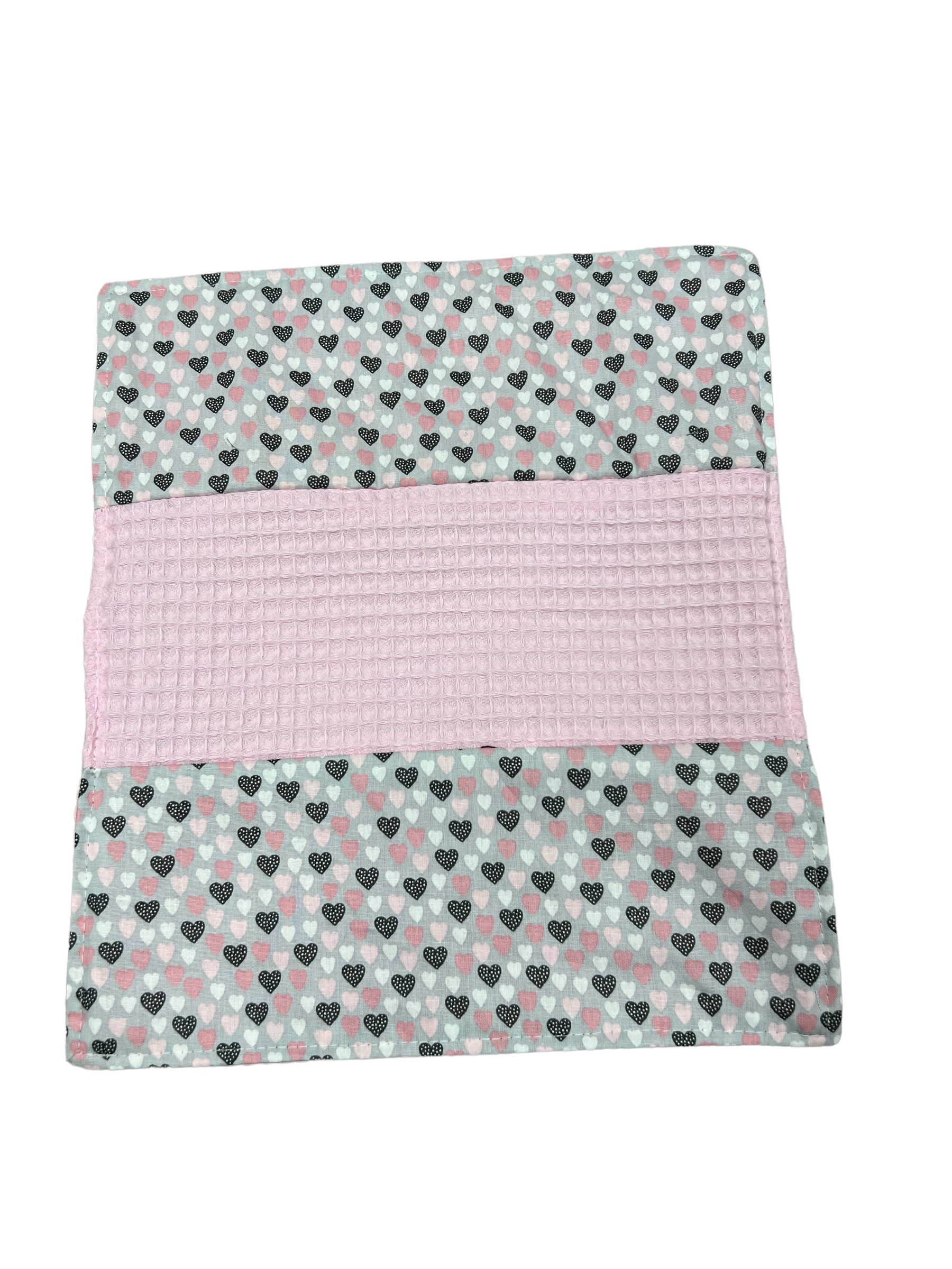 Spuugdoekje roze wafel hartjes grijs roze