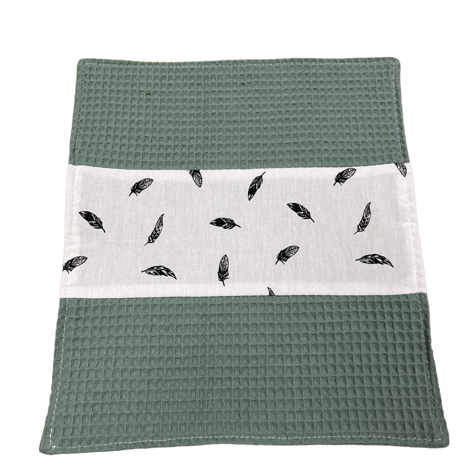 Spuugdoekje oud groen wafel kleine veertjes