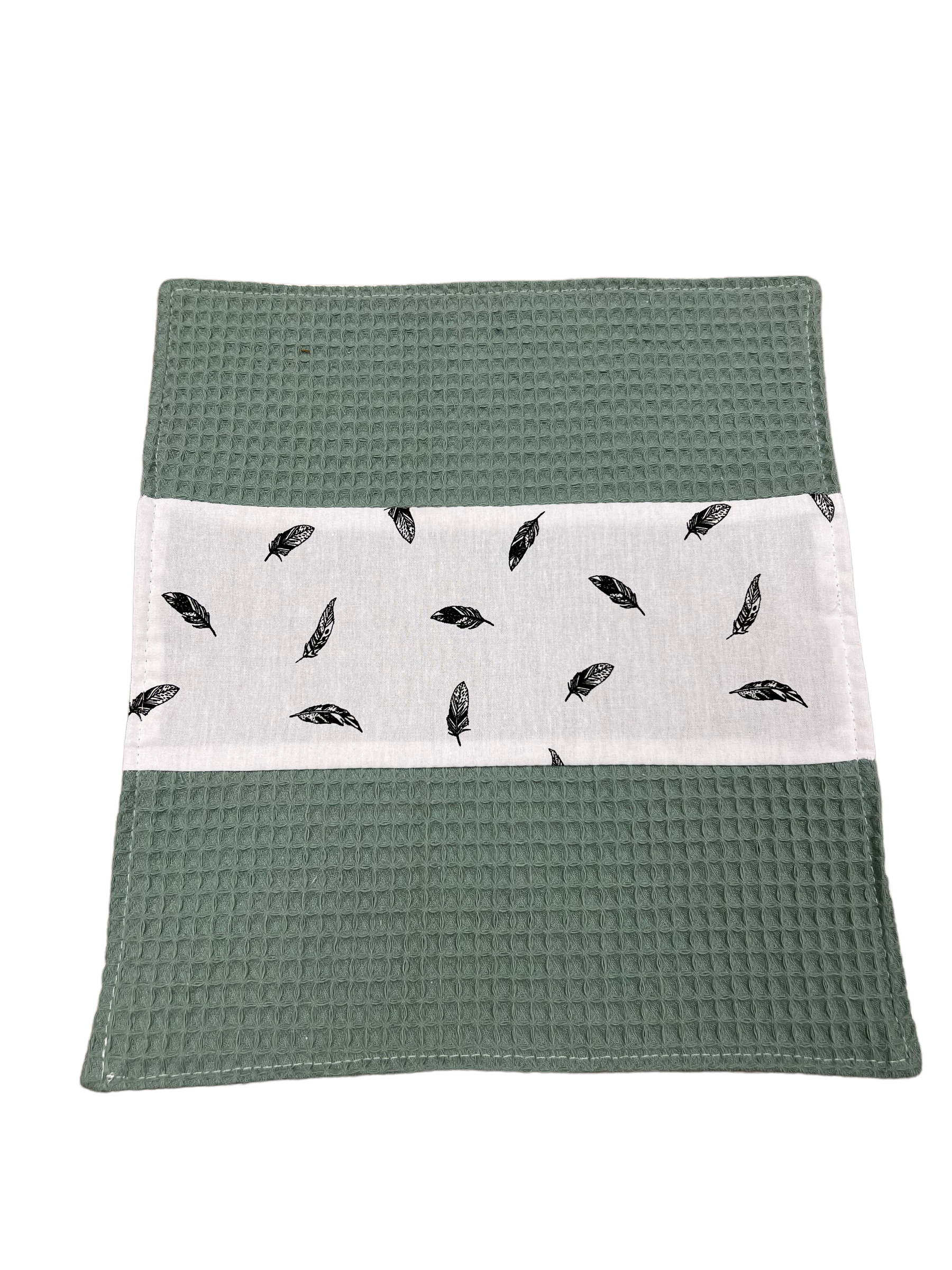 Spuugdoekje oud groen wafel kleine veertjes