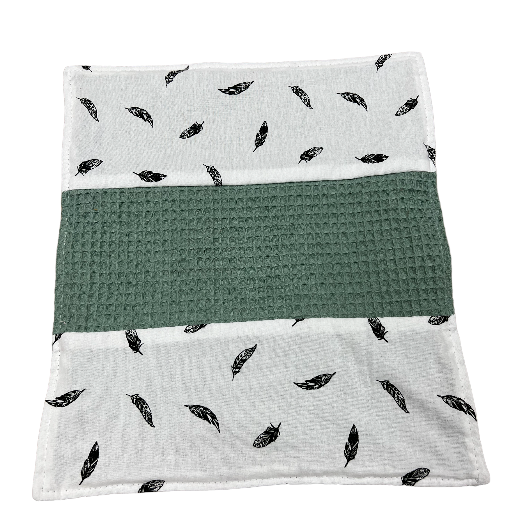 Spuugdoekje oud groen wafel kleine veertjes