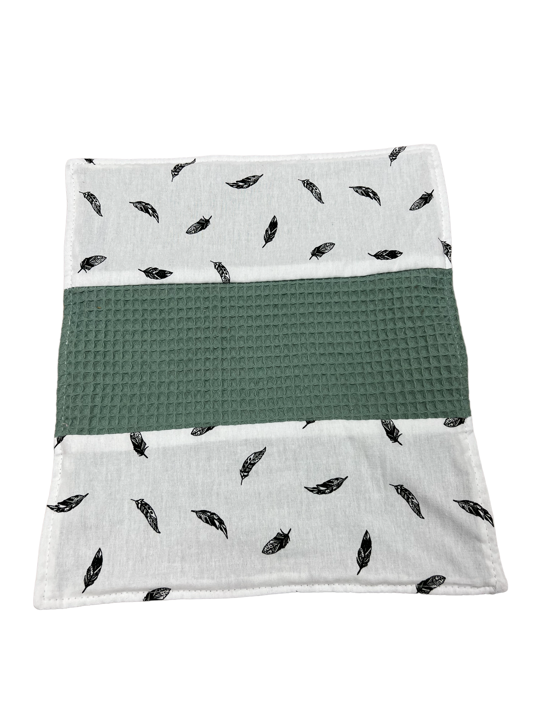 Spuugdoekje oud groen wafel kleine veertjes