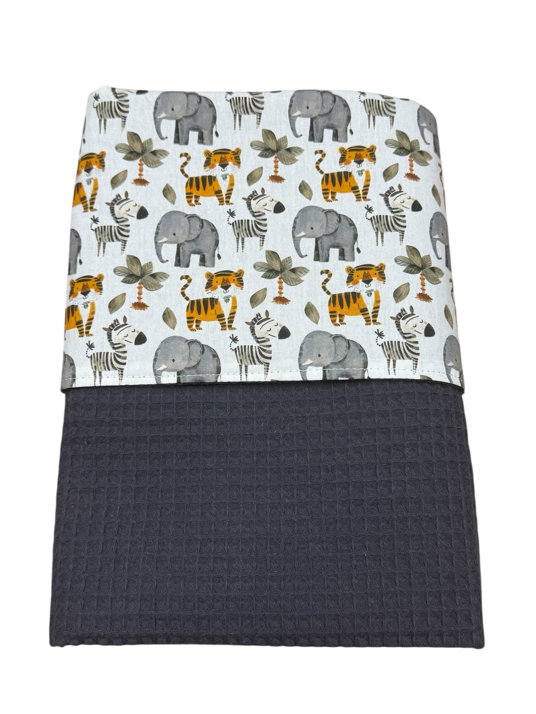 Baby deken kinderwagen deken wieg deken Grote Sterren antraciet blauw grijs olifant zebra tijger