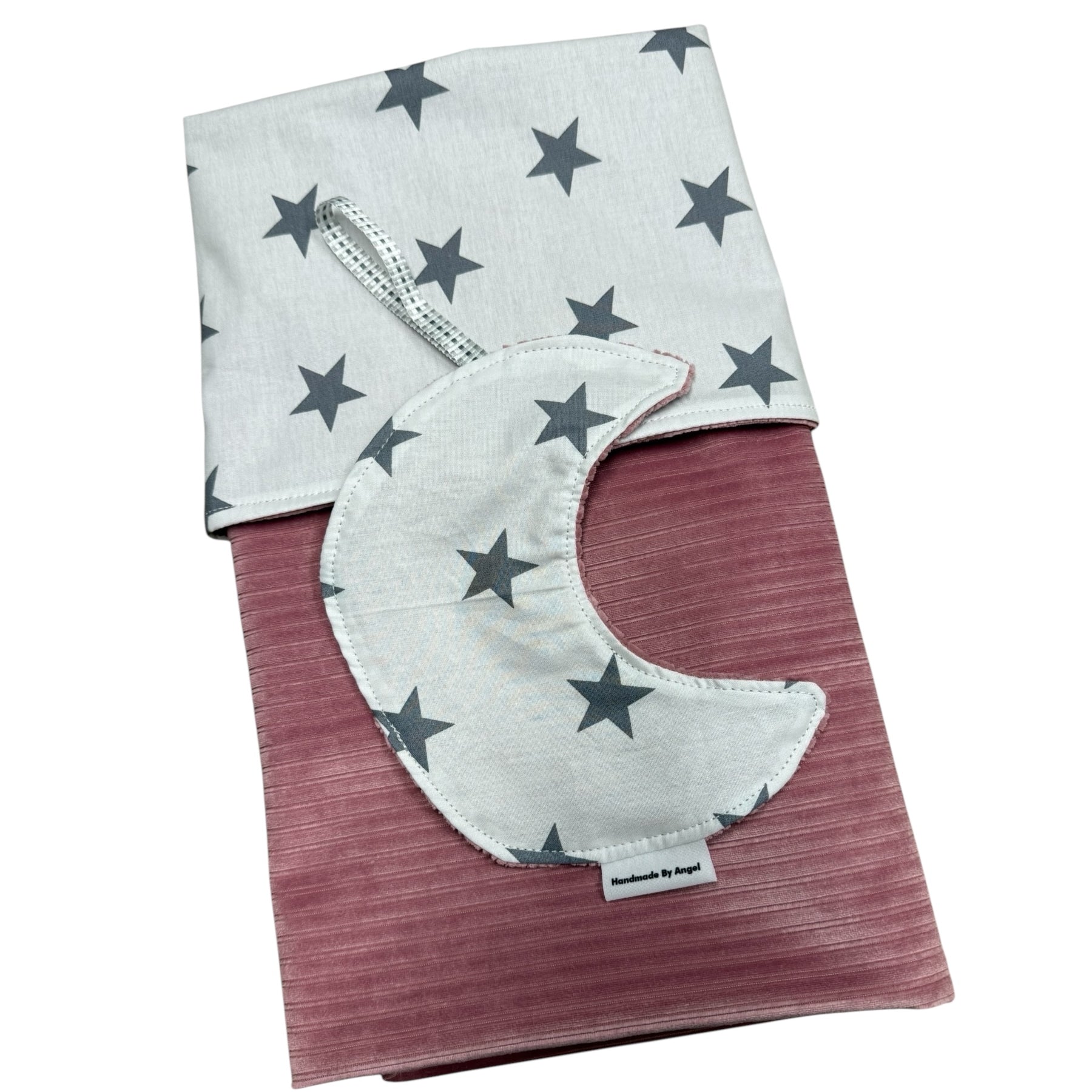 Speendoekje maan fluweel rib roze grote sterren