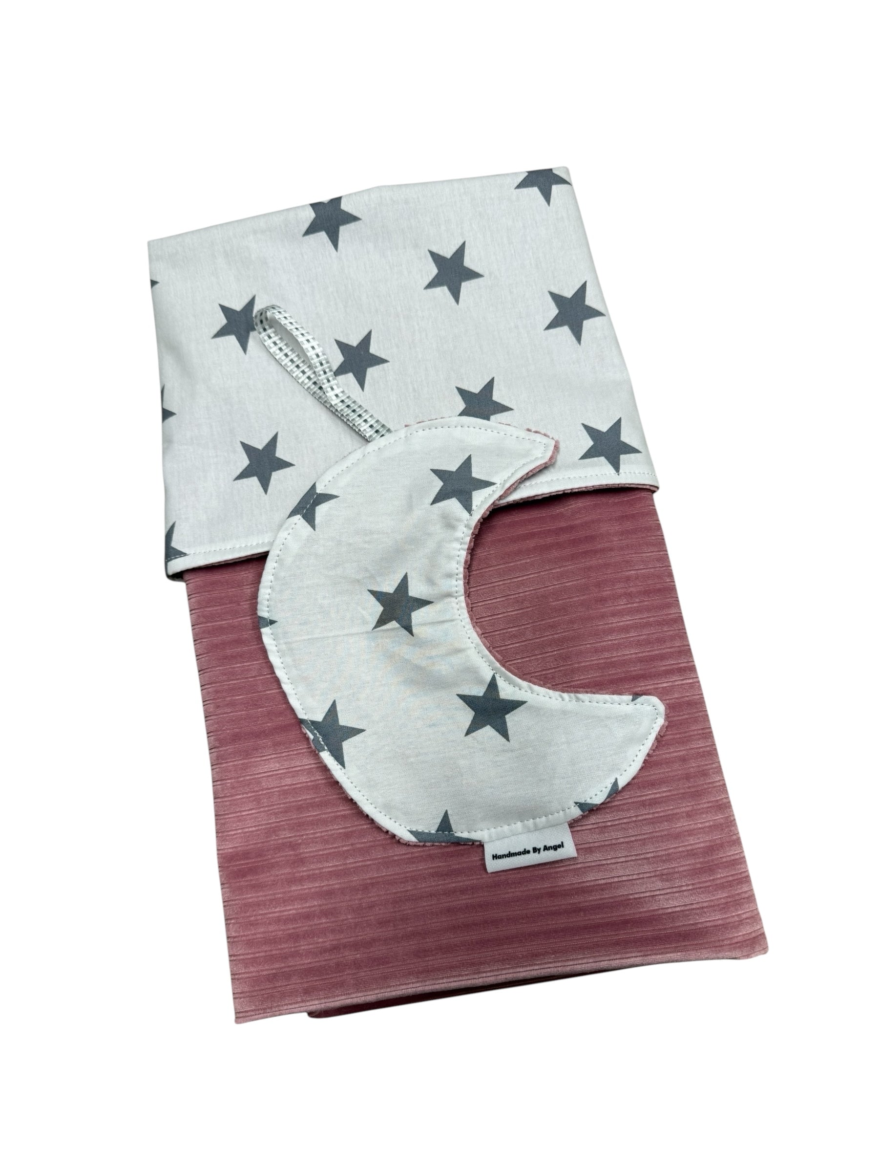 Speendoekje maan fluweel rib roze grote sterren