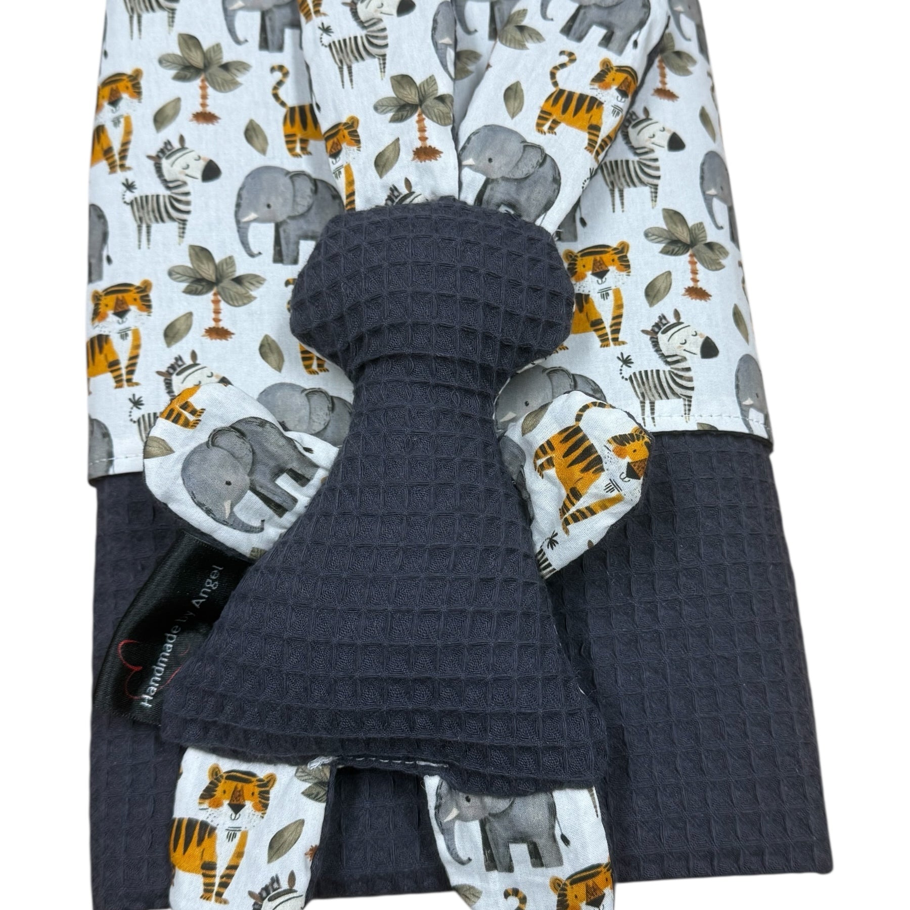 Baby set deken knuffel antraciet grijs blauw olifant zebra tijger