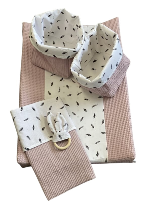 Aankleedkussen hoes Oud roze kleine veertjes