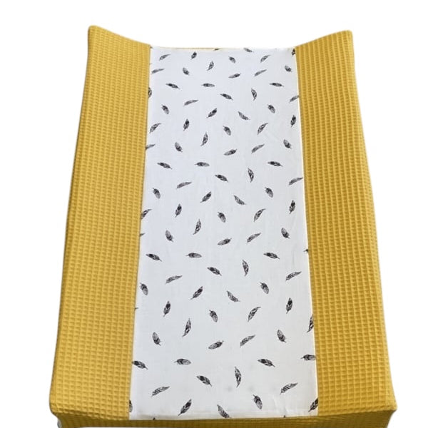 Aankleedkussen hoes Oker geel kleine veertjes