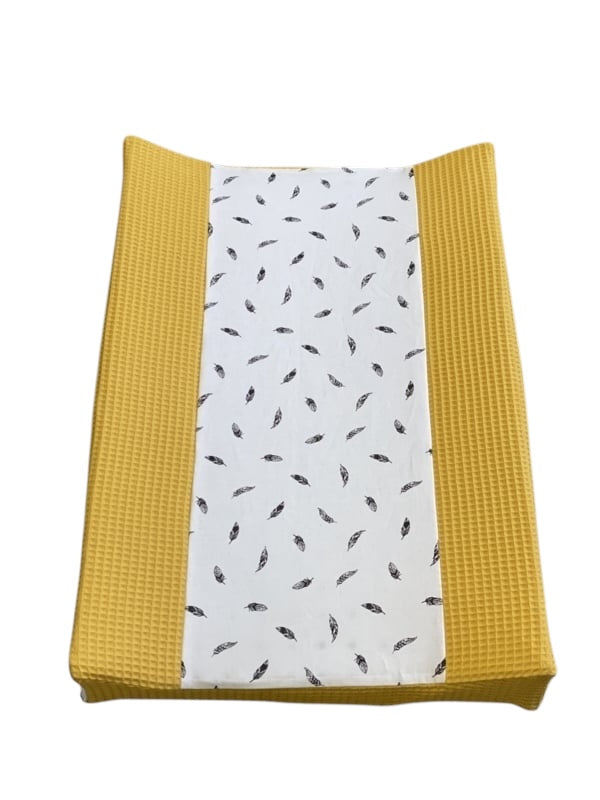 Aankleedkussen hoes Oker geel kleine veertjes