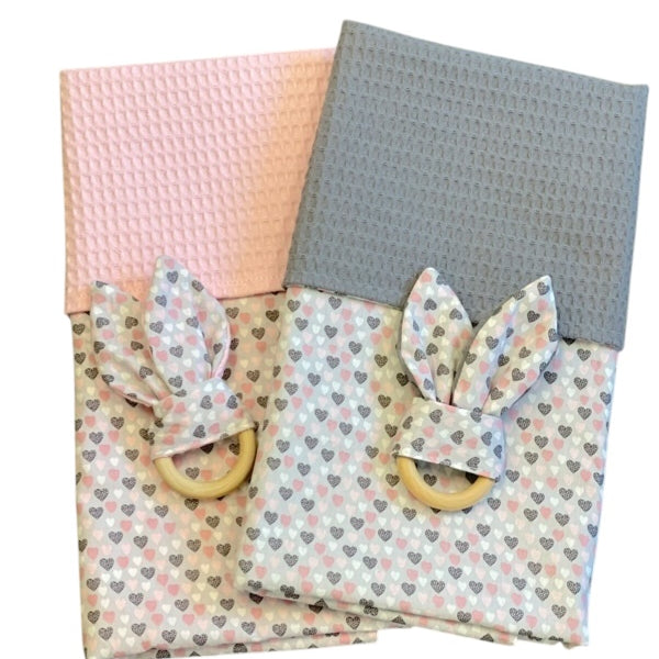 Baby deken kinderwagen deken wieg deken antraciet roze grijs hartjes