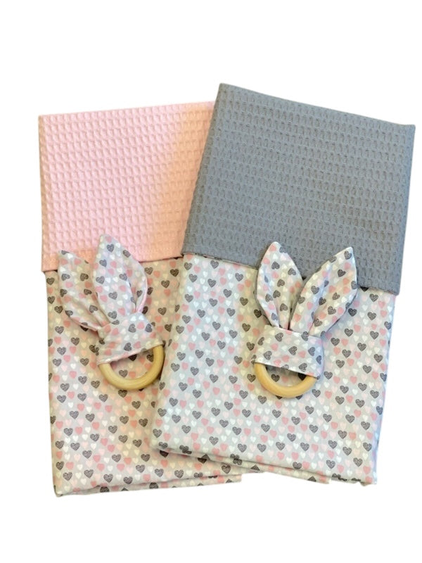 Baby deken kinderwagen deken wieg deken antraciet roze grijs hartjes