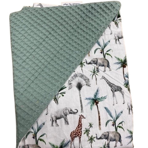 Wikkeldoek oud groen jungle giraffe olifantjes