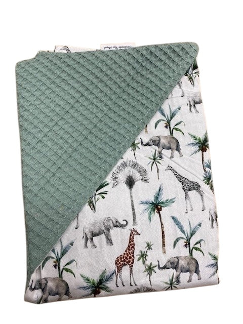 Wikkeldoek oud groen jungle giraffe olifantjes