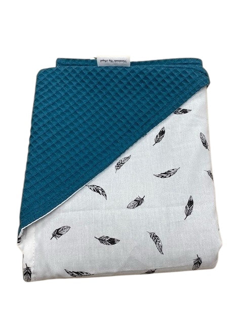 Wikkeldoek petrol kleine veertjes