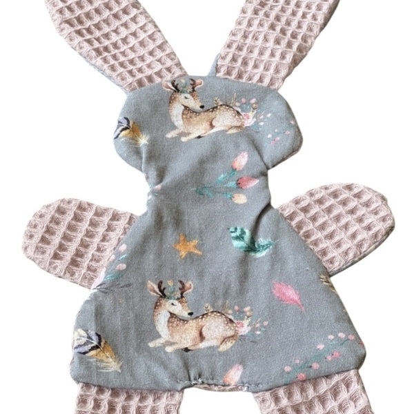 Knuffeldoekje konijn oud roze grijs hertjes