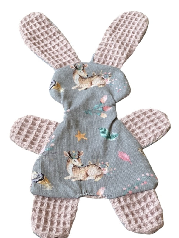 Knuffeldoekje konijn oud roze grijs hertjes