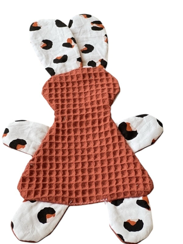 Knuffeldoekje konijn koper panter orange