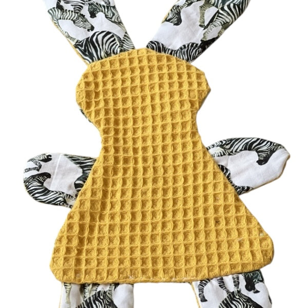 Knuffeldoekje konijn oker geel zebra