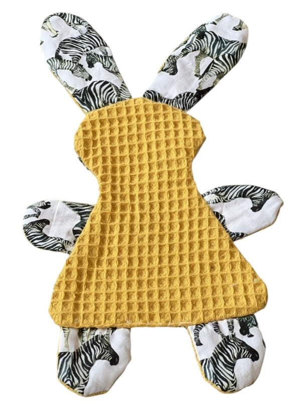 Knuffeldoekje konijn oker geel zebra