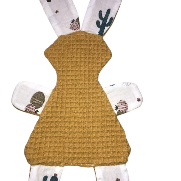 Knuffeldoekje konijn oker geel gekleurde cactussen