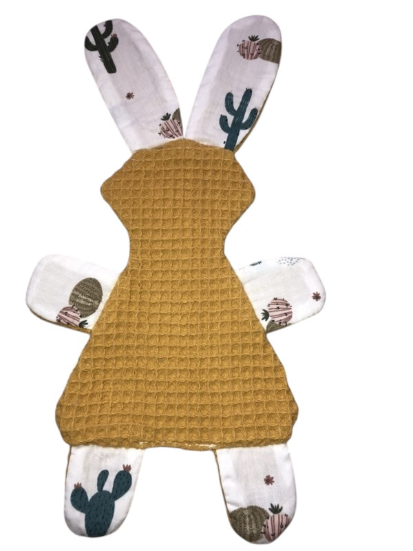 Knuffeldoekje konijn oker geel gekleurde cactussen