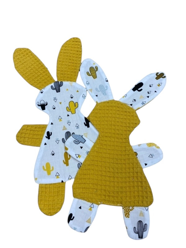 Knuffeldoekje konijn oker geel gele cactus