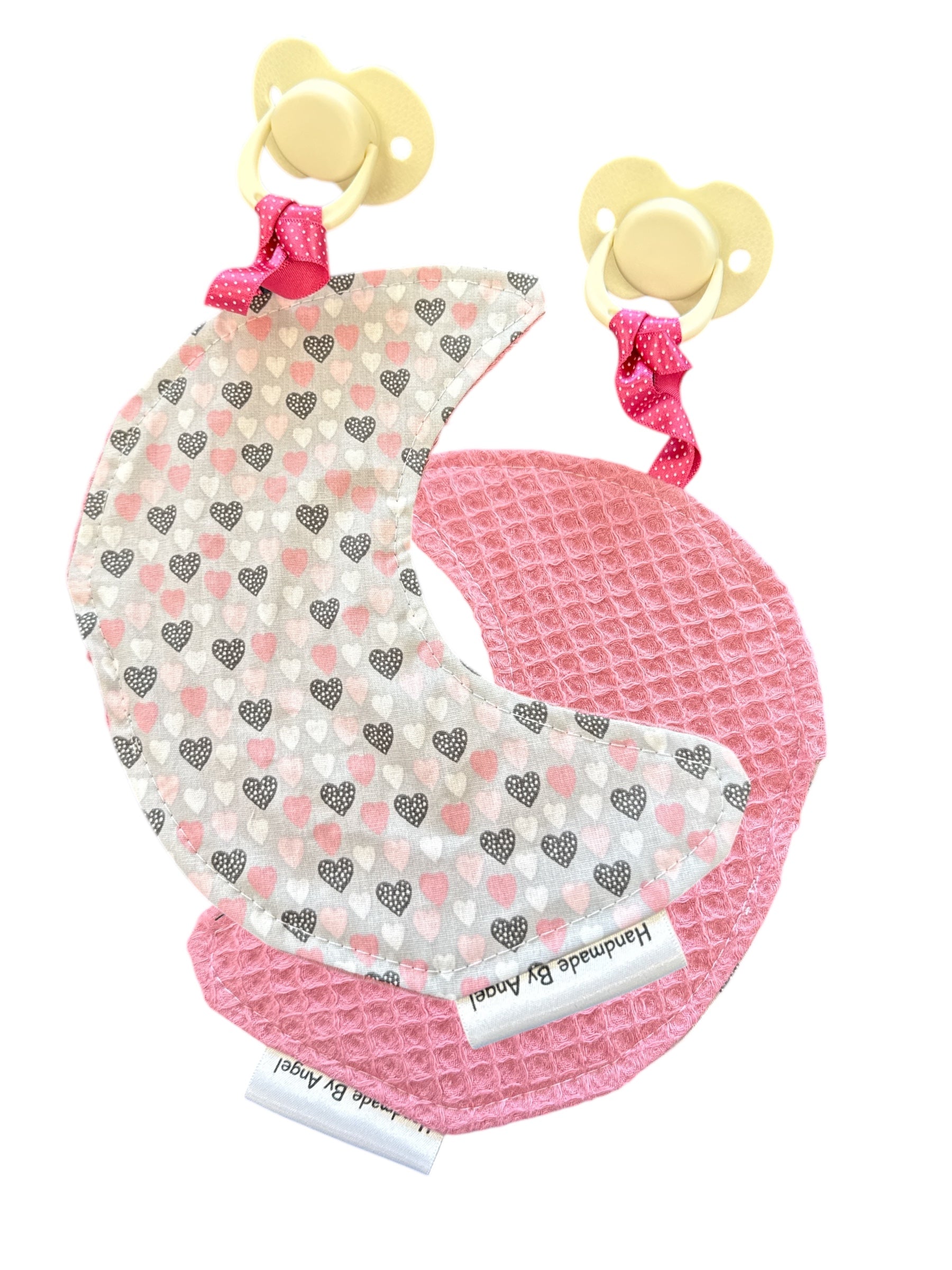 Speendoekje maan donker oud roze grijs roze hartjes