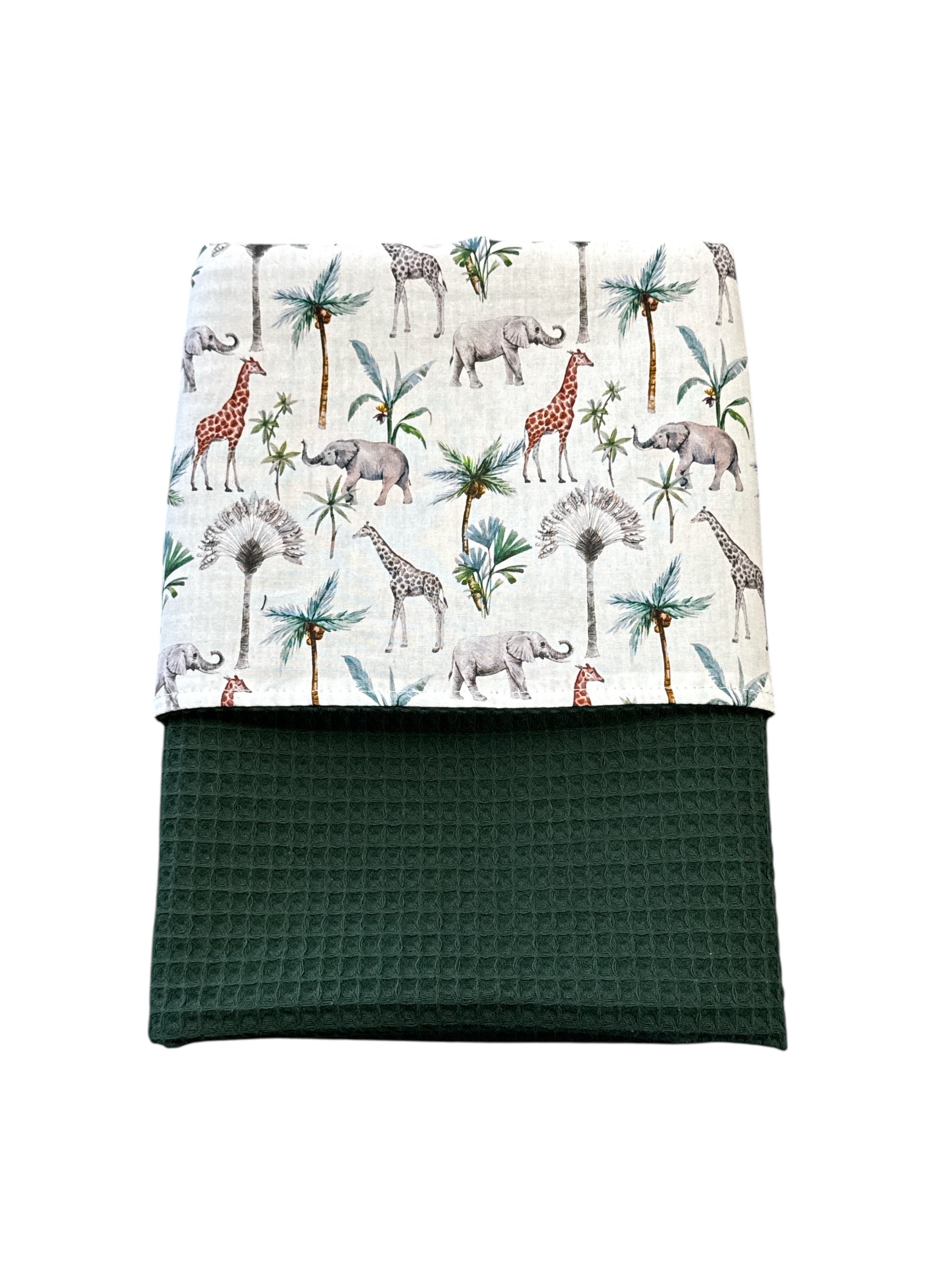 Baby deken kinderwagen deken wieg deken donker groen jungle giraffe olifantjes